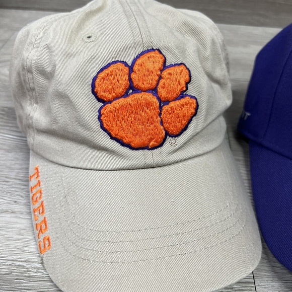 TWO Clemson Univ Tigers Baseball Caps Hat Purple Orange Paw NIKE Swoosh Russel - Picture 3 of 12
